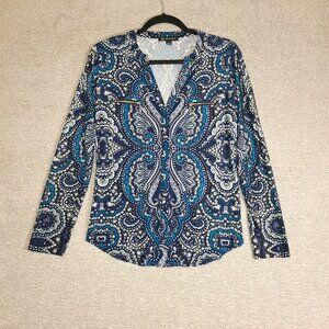 INC International Concepts Blue Paisley Blouse Size S